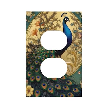 Tewujay Peacock with Flowered Background Light Switch Cover 1 Gang Outlet Plate Single Duplex Wall Plate Covers Decorative Switchplate Electrical Faceplate for Farmhouse Living Decor