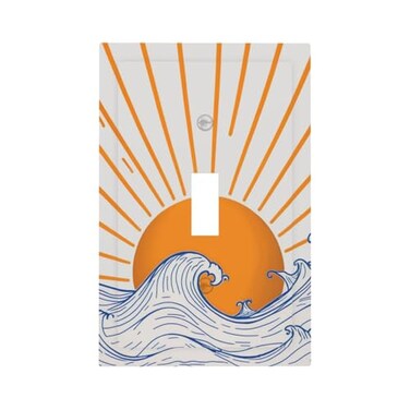 Thsanju Light Switch Cover Plate Mid Century Sun Japanese Kanagawa Waves Sea 1 Gang Switch Plate Covers Single Toggle Wall Plates Decorative Electrical Faceplate for Bathroom Bedroom Decor