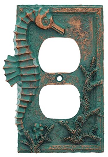 Top Brass Seahorse Nautical Beach Art Decor Electrical Cover Wall Plate BronzeVerdigris Finish Single Switch Double Rocker Outlet Outlet