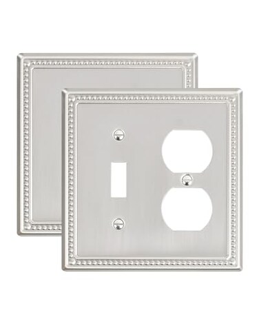 treewell TREEWELL 2Pack Combo ToggleDuplex Light Switch Cover Plate Brushed Nickel Metal Wall Outlet Cover Decorative Classic Beaded Wall Plate