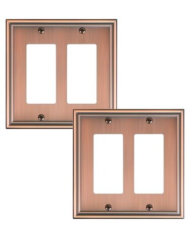 treewell TREEWELL 2Pack Decorative Double Decorator Outlet Cover Plate Durable Zinc Alloy Antique Copper Wall Plates for Electrical Outlets Receptacle GFCI Outlet Dimmer Switch 2Gang Corrosion Resista