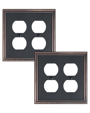 treewell TREEWELL 2Pack Double Duplex Outlet Cover Aged Bronze Decorative Switch Plates and Outlet Covers for Electrical Outlets Durable Zinc Alloy Wall Plates 2 Gang Receptacle Cover Corrosion Resist
