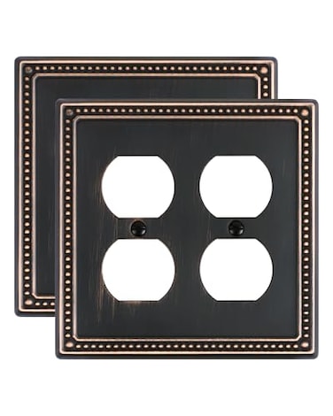 treewell TREEWELL 2Pack Double Duplex Outlet Cover Aged Bronze Metal Switch Plates and Outlet Covers Pearls Decorative Wall Plates for Electrical Outlets 2 Gang Receptacle Cover Corrosion Resistant