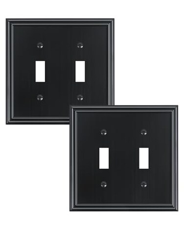 treewell TREEWELL 2Pack Double Toggle Light Switch Cover Plate Durable Solid Zinc Alloy Decorative Dual Switch Plate Covers Black 2 Gang Wall Plate Corrosion Resistant
