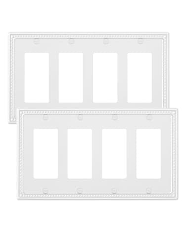 treewell TREEWELL 2Pack Quad Decorator Outlet Cover Plate Pure White Pearls Decorative Switch Plates and Outlet Covers Metal Wall Plates for Electrical Outlets