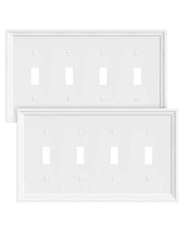 treewell TREEWELL 2Pack Quad Toggle Light Switch Cover Plate White Decorative Switch Plate Covers Natural Bamboo Fiber 4 Gang Wall Plate Corrosion Resistant