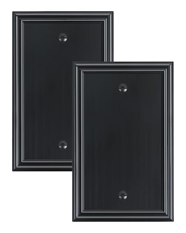 treewell TREEWELL 2Pack Single Blank Wall Plates Durable Solid Zinc Alloy Blank Outlet Covers Decorative Black Wall Plate Cover for Unused OutletsSwitches Corrosion Resistant