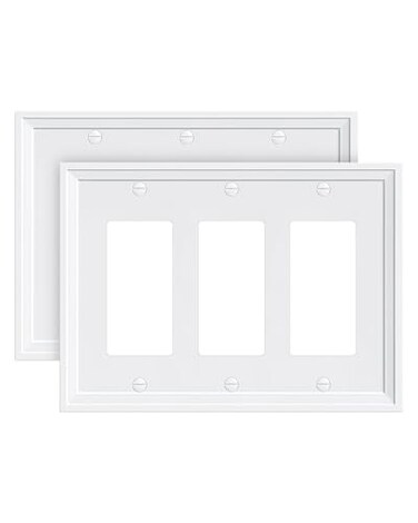 treewell TREEWELL 2Pack Triple Decorator Outlet Cover Plate White Decorative Switch Plates and Outlet Covers Natural Bamboo Fiber Wall Plates for Electrical Outlets Receptacle GFCI Outlet Dimmer Switc