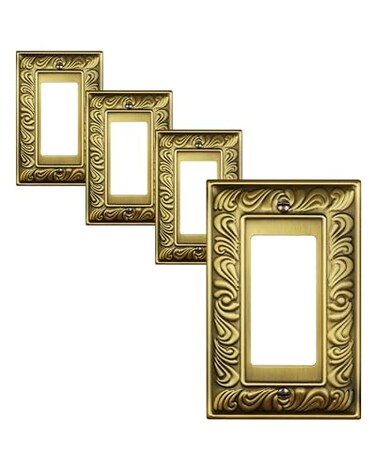 treewell TREEWELL 4Pack Decorator Outlet Cover Plate Paisley Pattern Decorative Switch Plates and Outlet Covers Antique Brass Metal Wall Plates for Electrical Outlets Receptacle GFCI Outlet Dimmer Swi