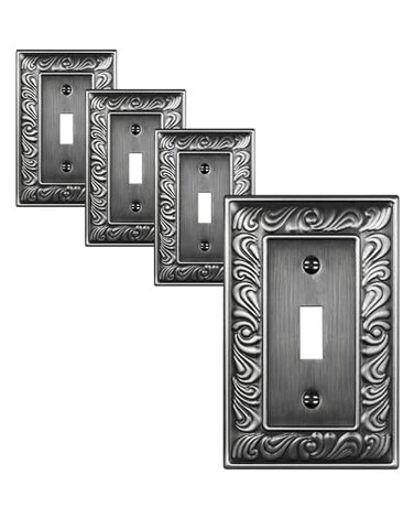 treewell TREEWELL 4Pack Single Toggle Light Switch Cover Plate Paisley Pattern Decorative Switch Plate Covers Antique Silver 1 Gang Metal Wall Plate Corrosion Resistant