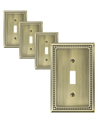 treewell TREEWELL 4Pack Single Toggle Light Switch Cover Plate Pearls Decorative Switch Plate Covers Antique Brass 1 Gang Metal Wall Plate Corrosion Resistant