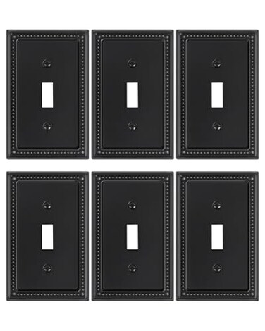 treewell TREEWELL 6Pack Single Toggle Light Switch Cover Plate Pearls Decorative Switch Plate Covers Black 1 Gang Metal Wall Plate Corrosion Resistant