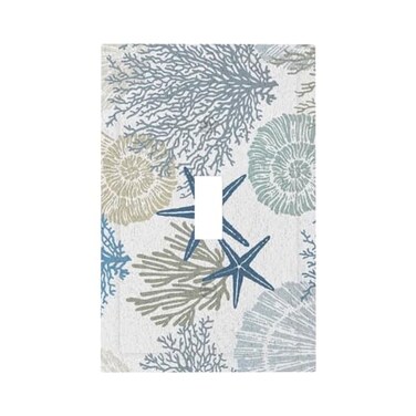 JIEXUTE Tropical Beach Nautical Decorative Single Toggle Light Switch Plate and Decorative Outlet Cover Teal Blue Starfish Seashell Coral Coastal Conch Ocean 1 Gang Receptacle Switch Face Plate Cover