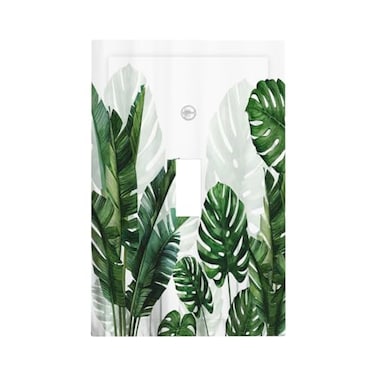 JIEXUTE Tropical Green Plant Leaf Palm Tree 1 Gang Light Switch Cover Single Toggle Decorative Wall Plate Electrical Switchplate Faceplate for Bathroom Living Room Home Decor Mid Size
