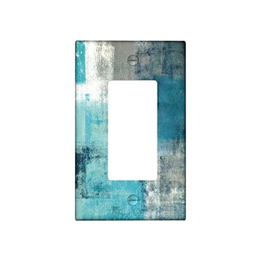 ReHeBaZi Turquoise and Grey 1Gang Rocker Wall Plate Cover Teal Abstract Art Decorative Light Switch Cover Modern Electrical Outlet Covers Kitchen Accessories Decor