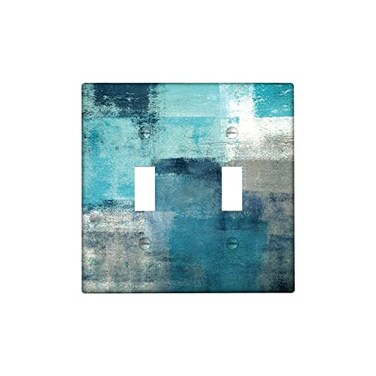 ReHeBaZi Turquoise Grey 2 Gang Wall Switch Plate Teal Decortive Light Switch Cover Wall Plate Cover for Bedroom Kitchen Home Decor