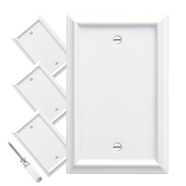 Mrayaki Wall Plates Duplex Outlet Covers Classic White Light Switch Cover Natural Bamboo Fiber Electrical Outlet Cover Plate Variety of 13 Styles ToggleCombo 1 Gang Blank 4 Pack White