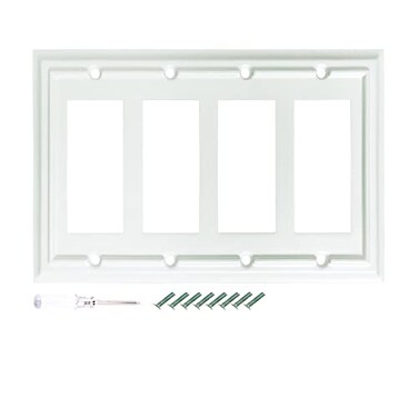 Funkiim Wall Plates Outlet Covers Light Switch Plates Decorator Light Switch Cover Bamboo Fiber Material Wall Plate Standard Size Wall Plates of various styles White 4 Gang Decorator 1 Pack