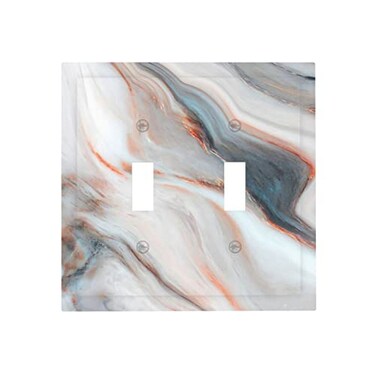 DJTRRF White Grey Marble 2 Gang Light Switch Cover Double Toggle Decorative Wall Plate Electrical Switchplate Faceplate for Bedroom Living Room Bathroom Home Decora