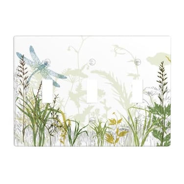 OHZOLLAN Wild Flower Dragonfly 3 Gang Toggle Light Switch Cover Plates Decorative Electric Outlet Covers Decorator Wall Switch Plate Receptacle Plug Covers 638 45 Inches