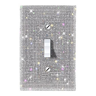 WIRESTER Silver Shiny Sparkle Bling Crystal Rhinestones Wall Plate Cover Single Gang Toggle Light Switch Cover