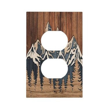 Tewujay Wood Outlet Cover 1 Gang Mountain Tree Board Light Switch Cover Single Duplex Wall Plate Covers Switchplate Covers Electrical Faceplate For Country Bedroom