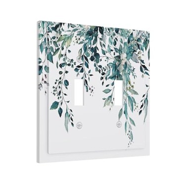 Wpshijia Decorative Light Switch Cover Plate Green Eucalyptus Boho Olive Leaves Country Unique 2 Gang Wall Plate Cover Double Toggle Switch Plate Covers Electric Dual Device Electrical Faceplate