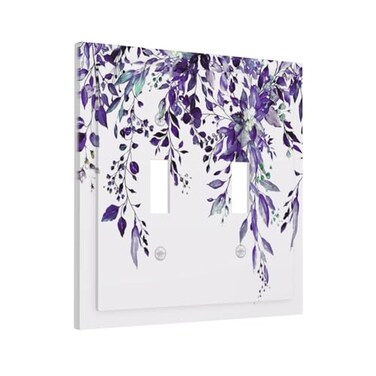 Wpshijia Decorative Light Switch Cover Plate Purple Eucalyptus Boho Olive Leaves Country Unique 2 Gang Wall Plate Cover Double Toggle Switch Plate Covers Electric Dual Device Electrical Faceplate