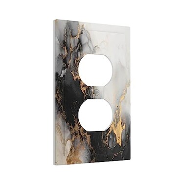 Wpshijia Decorative Outlet Covers Abstract Black Gold Gray Marble Texture 1 Gang Duplex Light Switch Cover Plate Unique Wall Plates for Electrical Switch Plate Covers for Kitchen Home Decor