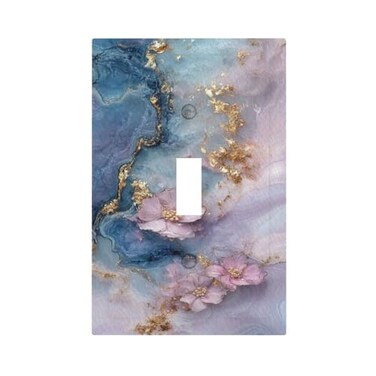 Wuyocha WUYOCHA Decorative Light Switch Cover Abstract Blue Purple Marble Pink Gold Flowers Floral 1 Gang Wall Plate Oversized Single Toggle Jumbo Electrical Switchplate Face