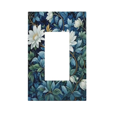 Wuyocha WUYOCHA White Flowers Green Leaves Single Decora Outlet Wall Plate 1 Gang Rocker Decorative Switchplate Faceplate GFCI Light Switch Covers for Home Living Decor
