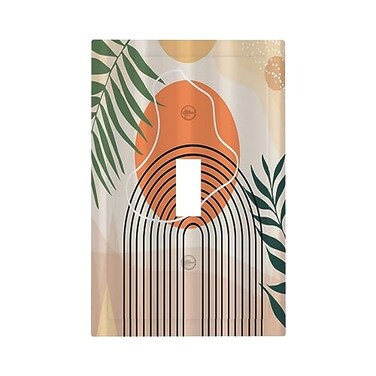Xuejiaku Decorative Switch Plate Covers Abstract Mid Century Modern Arch Boho Gold Sun Leaf 1 Gang Wall Plate Single Toggle Light Switch Cover Plate Jumbo Electrical Switchplate Receptacle Faceplate