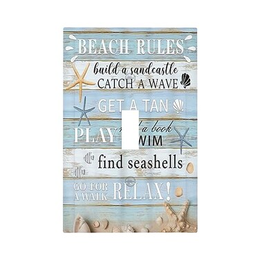Xuejiaku Decorative Switch Plate Covers Beach Rules Starfish Rustic Blue Grey Wood Board 1 Gang Wall Plate Single Toggle Light Switch Cover Plate Jumbo Electrical Switchplate Receptacle Faceplate