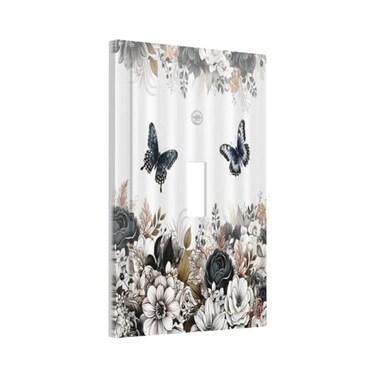 Xuejiaku Decorative Switch Plate Covers Rustic Black White Floral Boho Dark Butterfly Unique 1 Gang Wall Plate Single Toggle Light Switch Cover Plate Jumbo Electrical Switchplate Receptacle Faceplate