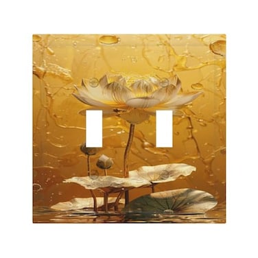 Xuejiaku Light Switch Cover Plate Gold Lotus Water Drop Luxury Floral Art 2 Gang Double Toggle Decorative Switch Plates Wallplates Electrical Faceplate for Bathroom Bedroom Decor