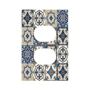 Xuejiaku Outlet Covers Boho Mandala Moroccan Talavera Tile Style 1 Gang Duplex Light Switch Cover Plate Decorative Wall Plates Electrical Switchplate Receptacle Cover for Kitchen Bedroom Decor