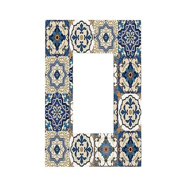 Xuejiaku Outlet Covers Boho Mandala Moroccan Talavera Tile Style 1 Gang Wall Plate Single Rocker Light Switch Cover Decorative GFCI Receptacle Cover Electrical Switchplate for Kitchen Bedroom Decor