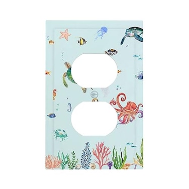 Xuejiaku Outlet Covers Cartoon Underwater Sea Animal Ocean Sea Turtle 1 Gang Duplex Light Switch Cover Plate Decorative Wall Plates Electrical Switchplate Receptacle Cover for Bathroom Nursery Decor