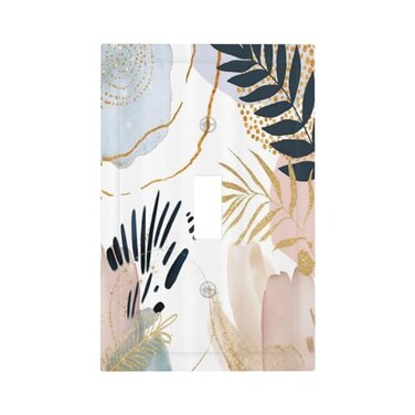 Xuejiaku Pastel Abstract Mid Century Golden Leaves 1 Gang Boho Light Switch Covers Decorative Unique Single Toggle Wall Plate Switchcover Electrical Switchplate for Bathroom Bedroom Decor