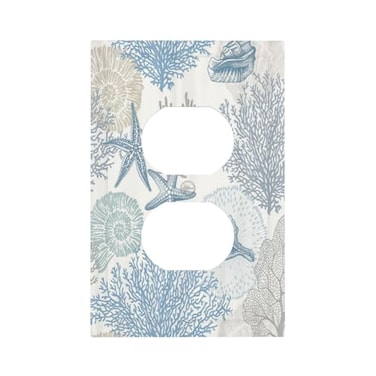 Yamxbfa Decorative Switch Plate Covers Boho Coral Starfish Seashell 1 Gang Receptacle Duplex Wall Plate Light Switch Cover Single Dual Device Outlet Plate Sea Life Electrical Faceplate