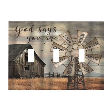 Yamxbfa Western Barn Windmill Cabin Rustic Inspirational Quotes 3 Gang Light Switch Covers Triple Toggle Wall Plate Decorative Switchplate Electrical Faceplate for Farmhouse Bathroom Bedroom Decor