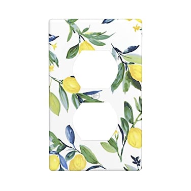 YWTZWT Yellow Lemon Outlet Covers 1 Gang Single Duplex Receptacle Cover Green Leaves Decorative Wall Plates for Electrical Outlets 450 x 276 Inch