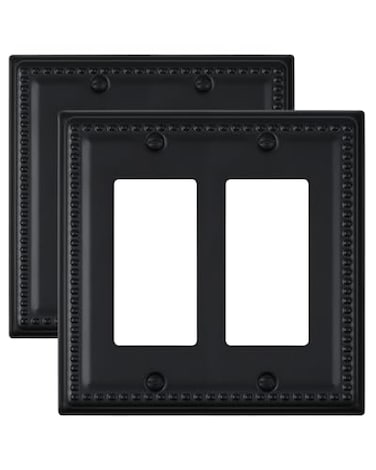 ZILLSEA 2Pack Double Decorator Wall Plates Metal Outlet Covers for GFCI Receptacles and Dimmer Switches Decorative Beaded Black Outlet Cover Plates 2 Gang 496 x 488 Midsize