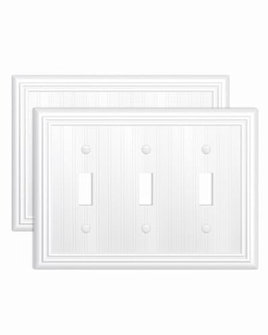 ZILLSEA 2Pack Pure White Triple Toggle Light Switch Covers Metal Switch Plate Covers Classic Beadboard Design 3Gang 677488 Midsize