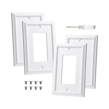 ZJVZJQC Decorative Outlet Covers Wall Plates Light Switch Covers Switch Plates Bamboo Fiber Material Receptacle Switch Plate Outlet Cover of various 13 styles White 1 Gang Decorator 4 Pack