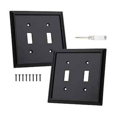 ZJVZJQC Outlet Covers Wall Plates Light Switch Covers Switch Plates Bamboo Fiber Material Receptacle Switch Plate Outlet Cover of various 13 styles Matte Black 2 Gang Toggle 2 Pack