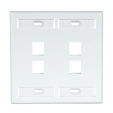 Leviton 4Port Dual Gang QuickPort Wallplate with ID Windows 420804WP White