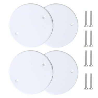 Bueyfolt 5 Inch White Metal Ceiling BlankUp Cover Cover Plate for 4 Inch RoundOctagon Box Openings on Ceilings or Walls Holes are Spaced 35 Inches Mounting Screws Included 4 Pack