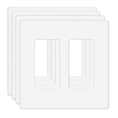 MLLIZH 4 Pack Screwless Decorator Wall Plate for Electric Outlets GFCI Dimmers Switches 2Gang Unbreakable Child Safe Cover Plate White