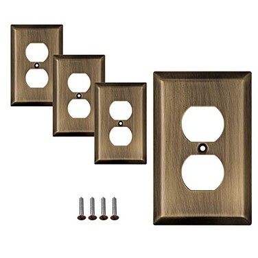 SLEEKLIGHTING SleekLighting Wall plates Decorative Classic Antique Brass Electric Outlet and Switch Covers Style Style 1 Gang Duplex 4 Pack